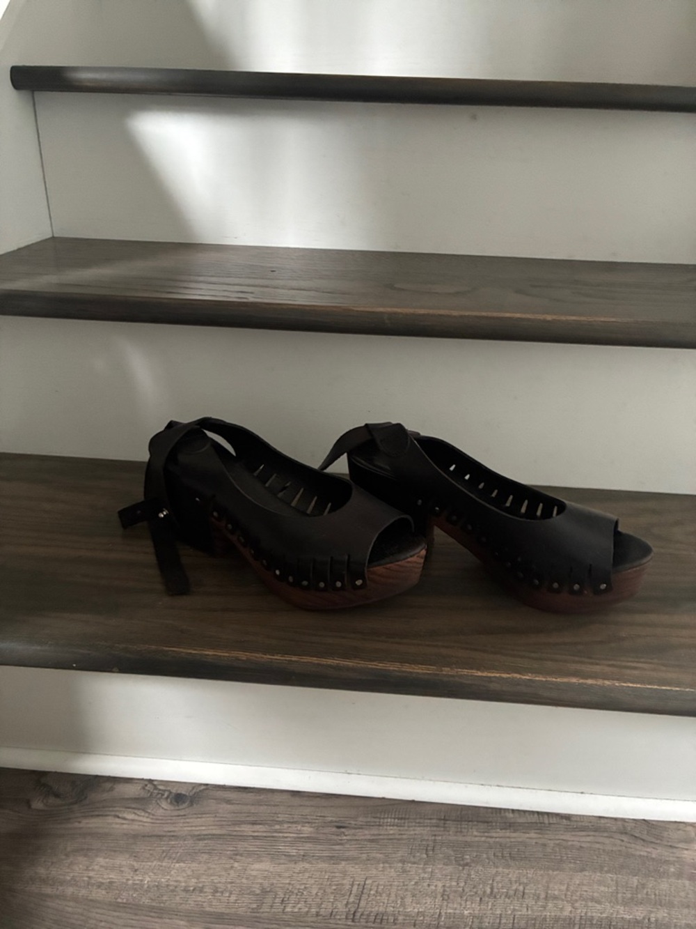 Free People Black Leather Studded Platform Slingback Clogs